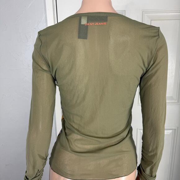 Vintage y2K DKNY Women's Shirt Small Long sleeve Floral Printed V neck Sheer QQ2 - Picture 3 of 5